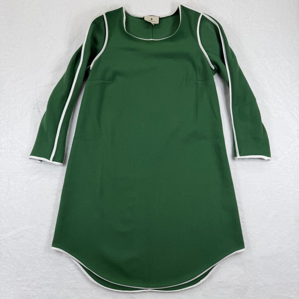 Tuckernuck Green Long Sleeve CrewNeck Dress XXS Piping Trim workwear